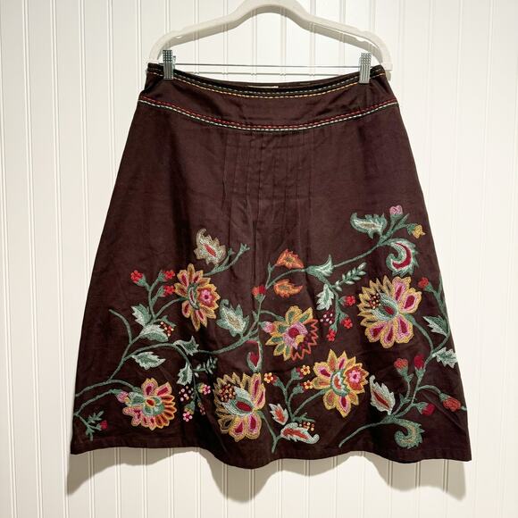 April Cornell Dresses & Skirts - Vintage April Cornell Brown A Line Skirt Floral Embroidery Size Large